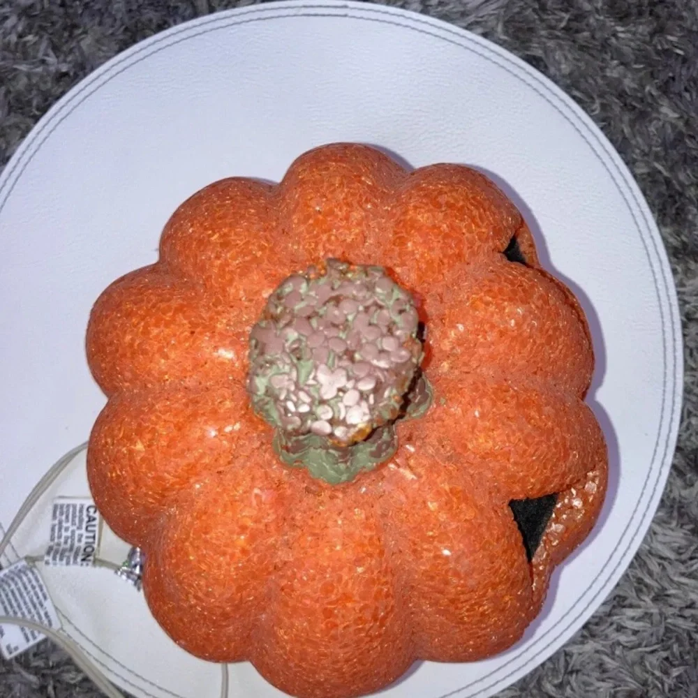 Vintage Halloween Light Up Pumpkin Jack O Lantern Melted Plastic Popcorn 9” Tall